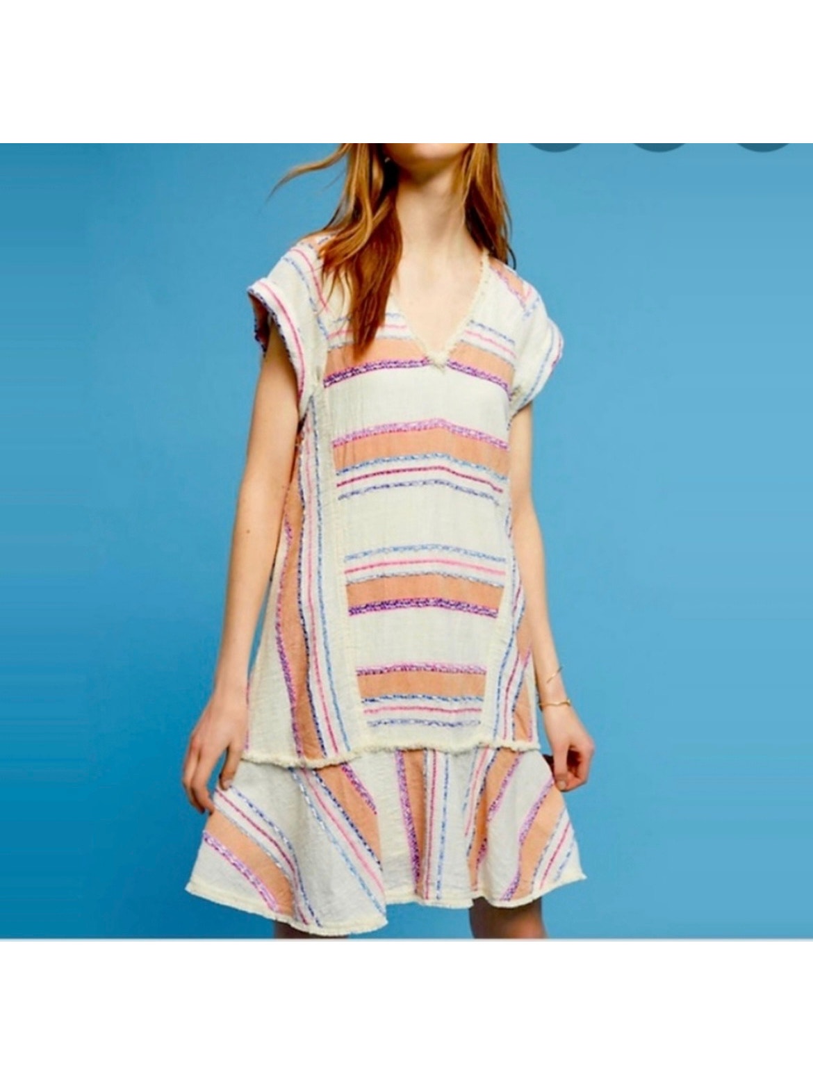 Anthropologie Holding Horses Elira Striped Dress Small Fringe Boho Mini Sundress
